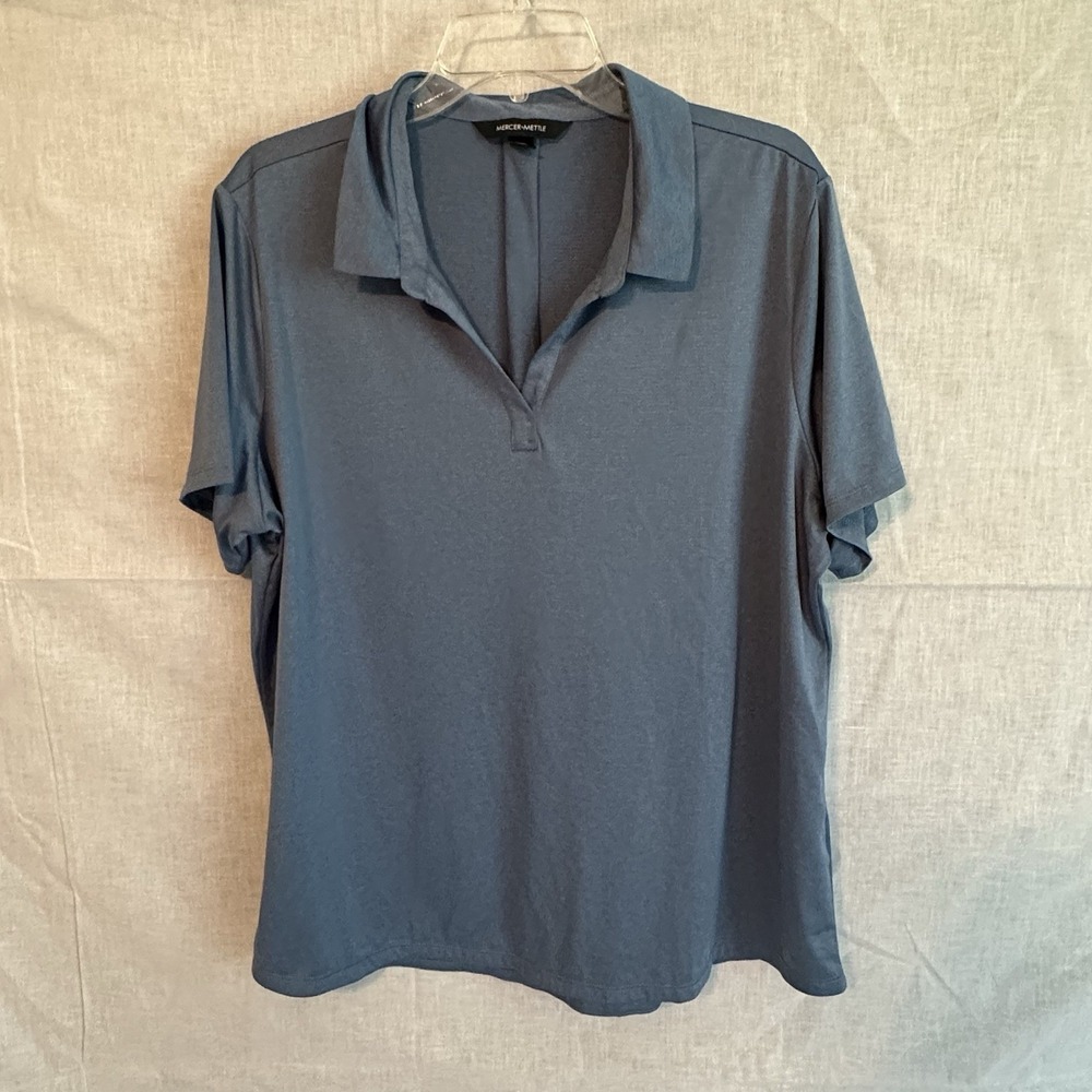 Mercer Mettle Womens 2XL Blue Performance Polo Shirt Open V-Neck Short Sleeve
